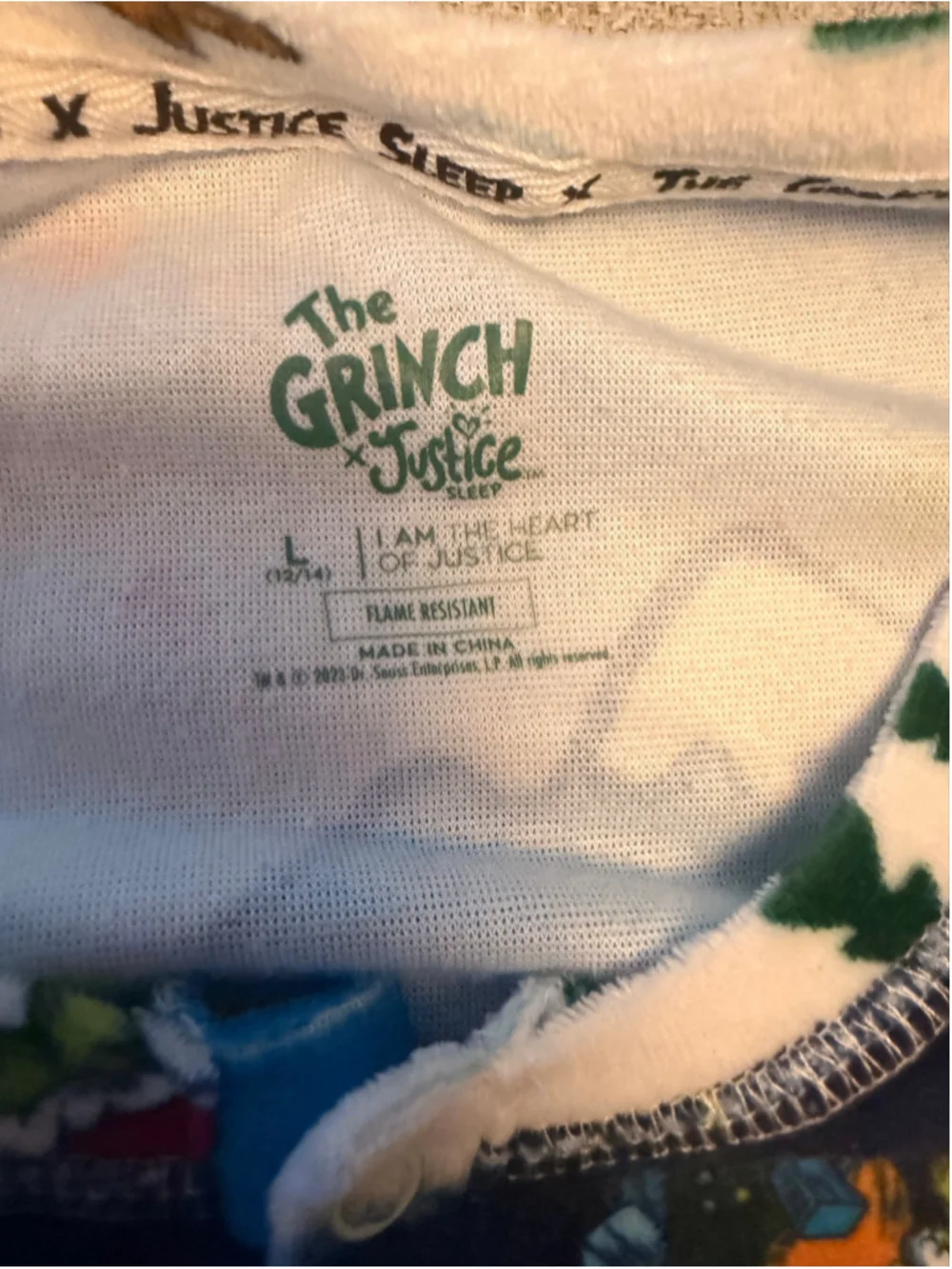 The Grinch x Justice Sleep Girls L 12-14 Blue Christmas One Piece Pajama Onesie